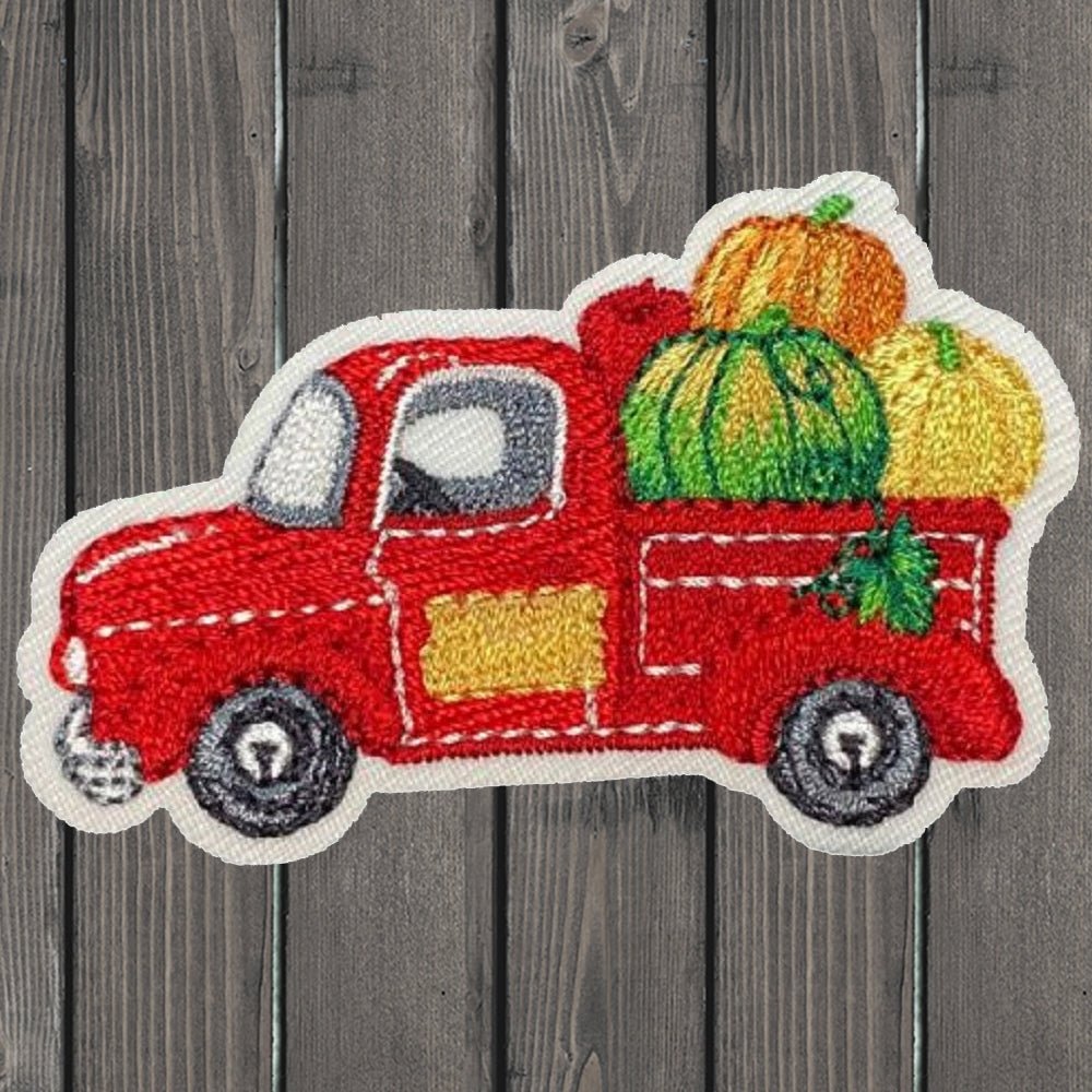 embroidered iron on sew on patch Red Truck w Vegetables