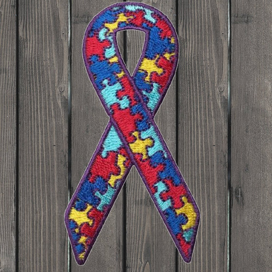 embroidered iron on sew on patch Ribbon Autism sm