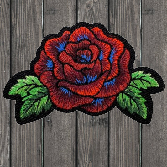 embroidered iron on sew on patch Rose Two Leaves Each Side