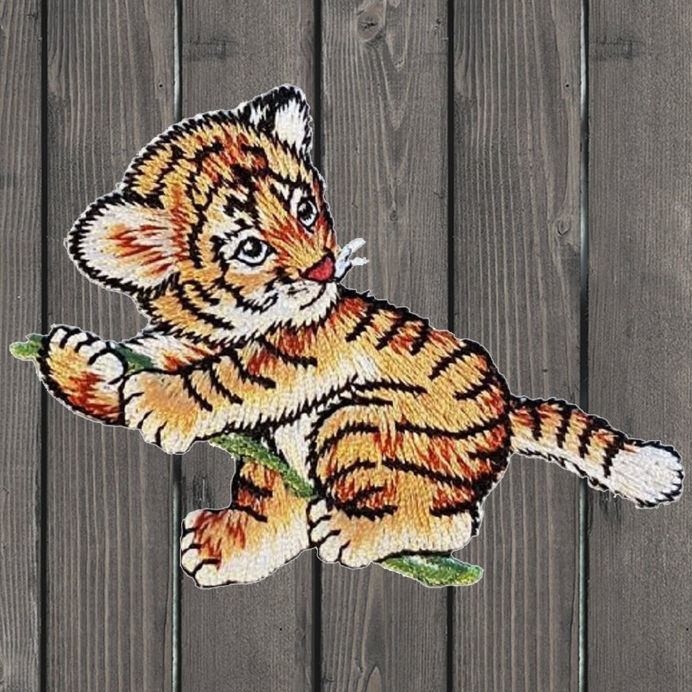 embroidered iron on sew on patch Tiger Cub on branch