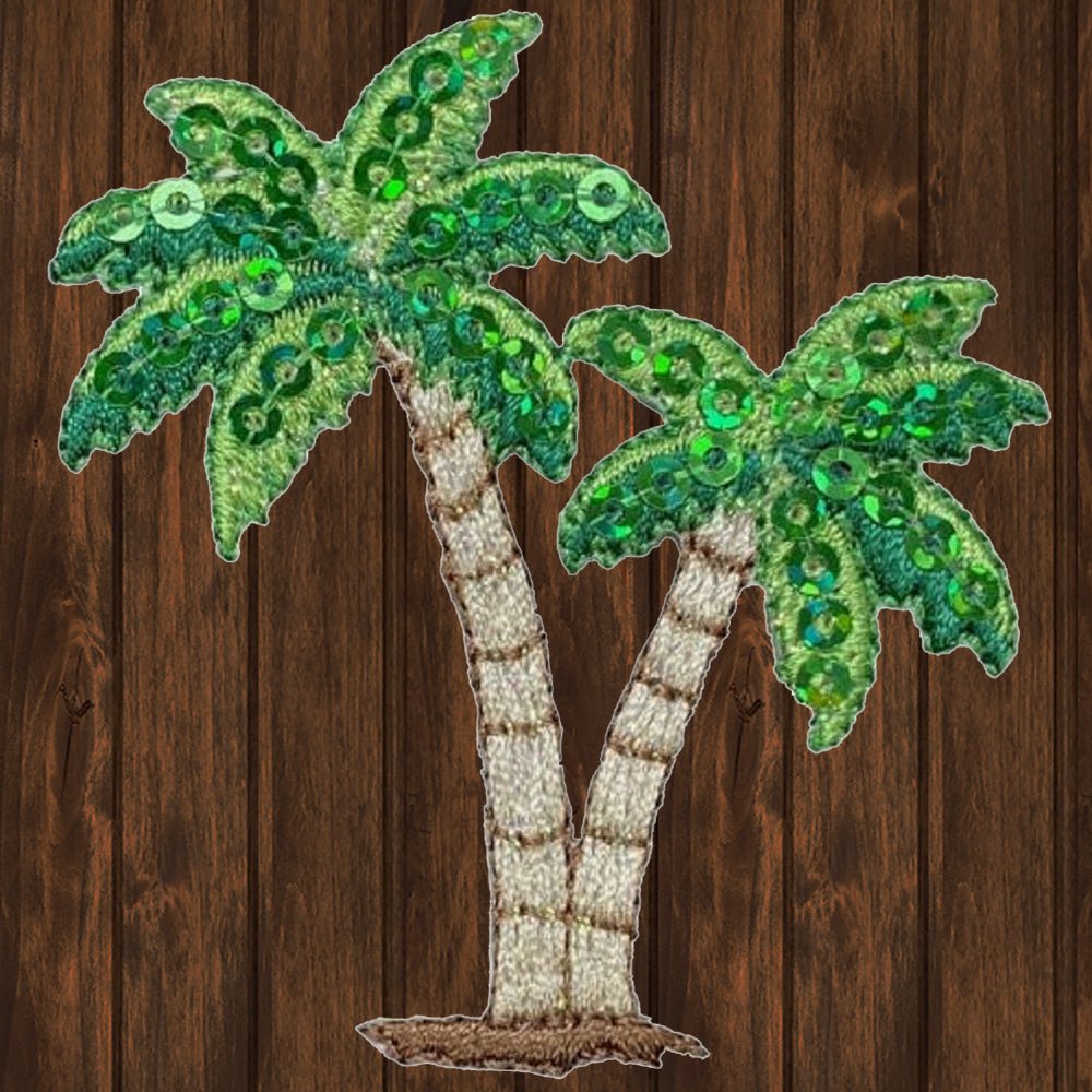 embroidered iron on sew on patch Two Palm Trees Sequins