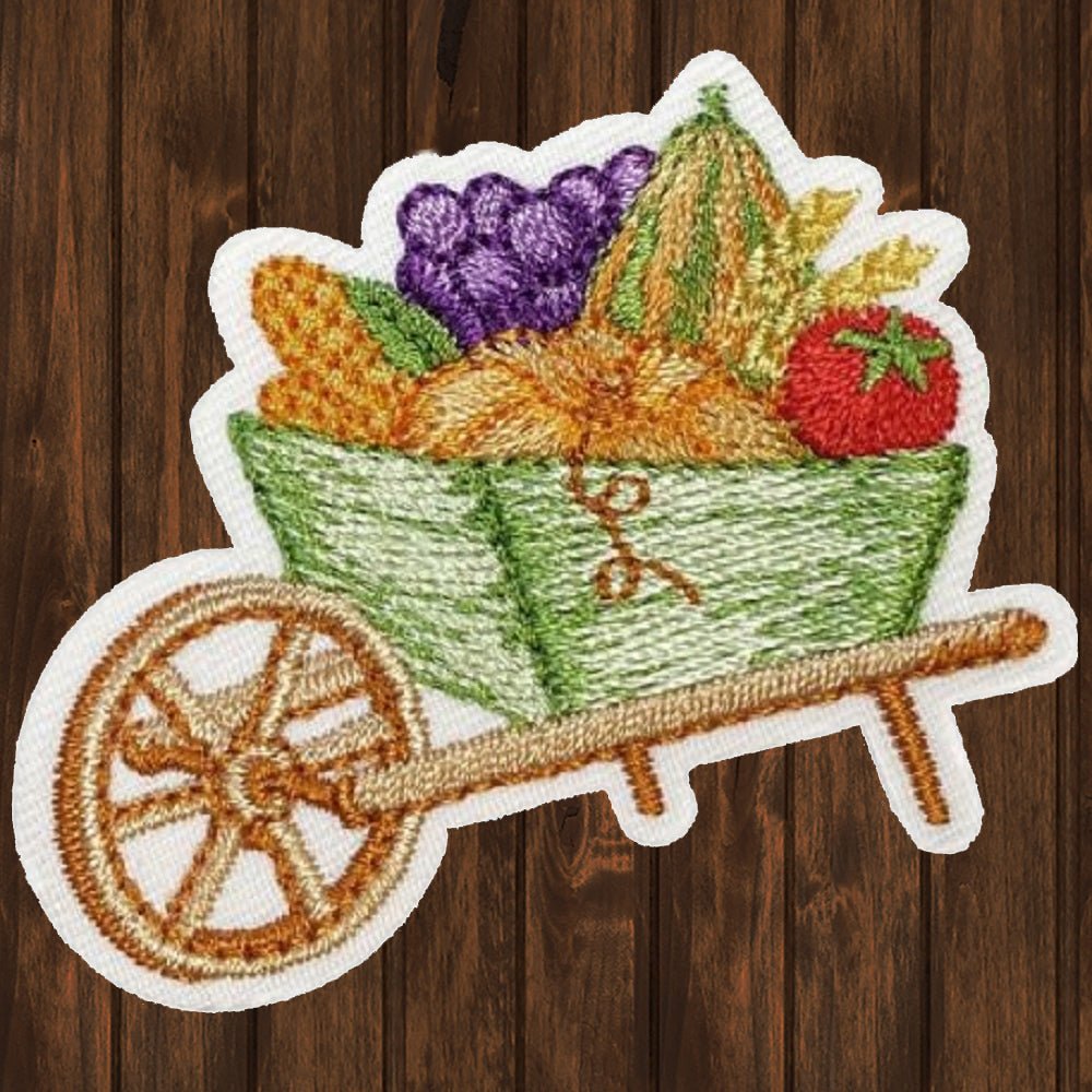 embroidered iron on sew on patch Wheelbarrow Harvest