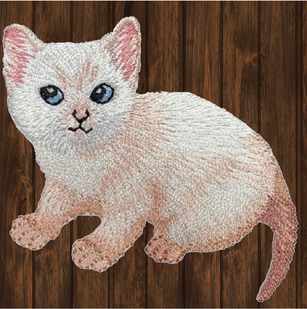 embroidered iron on sew on patch White or Siamese Cat Looking