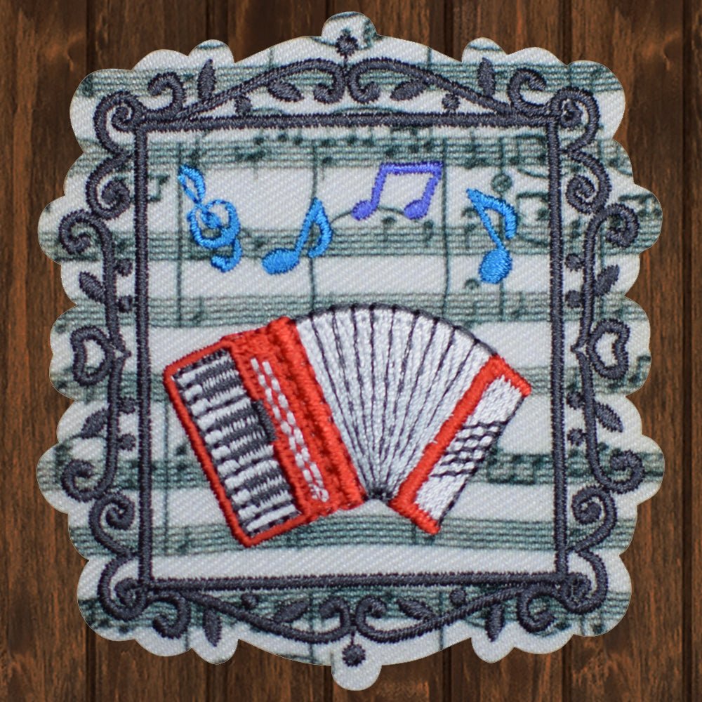 embroidered iron on sew on patch accordion music
