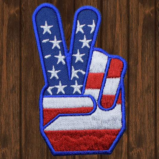 embroidered iron on sew on patch american flag fingers peace