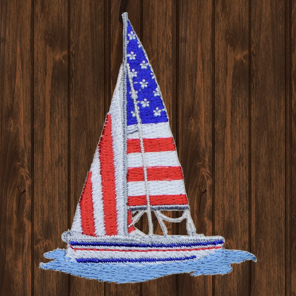 embroidered iron on sew on patch american flag sailboat