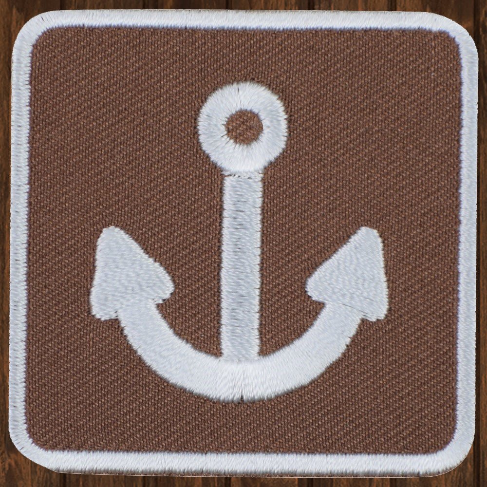 embroidered iron on sew on patch anchor brown