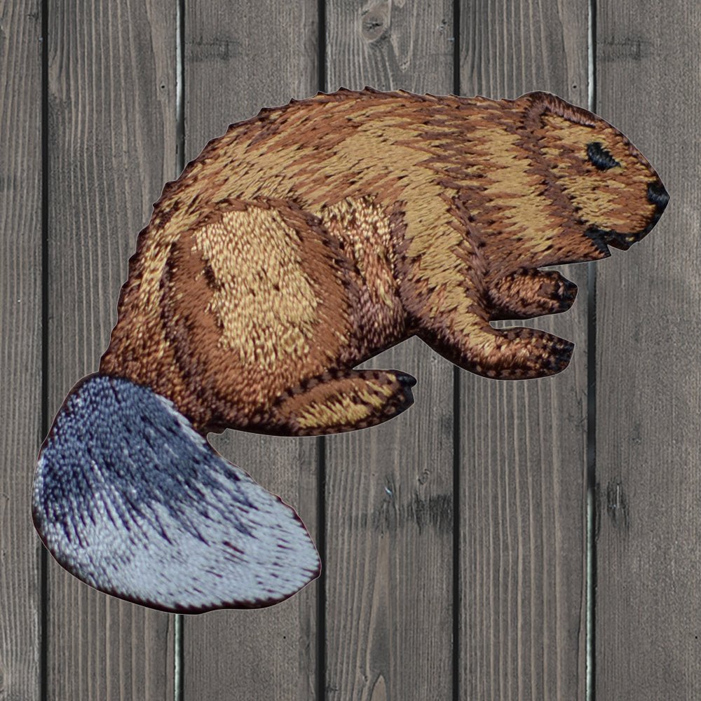 embroidered iron on sew on patch animal brown beaver