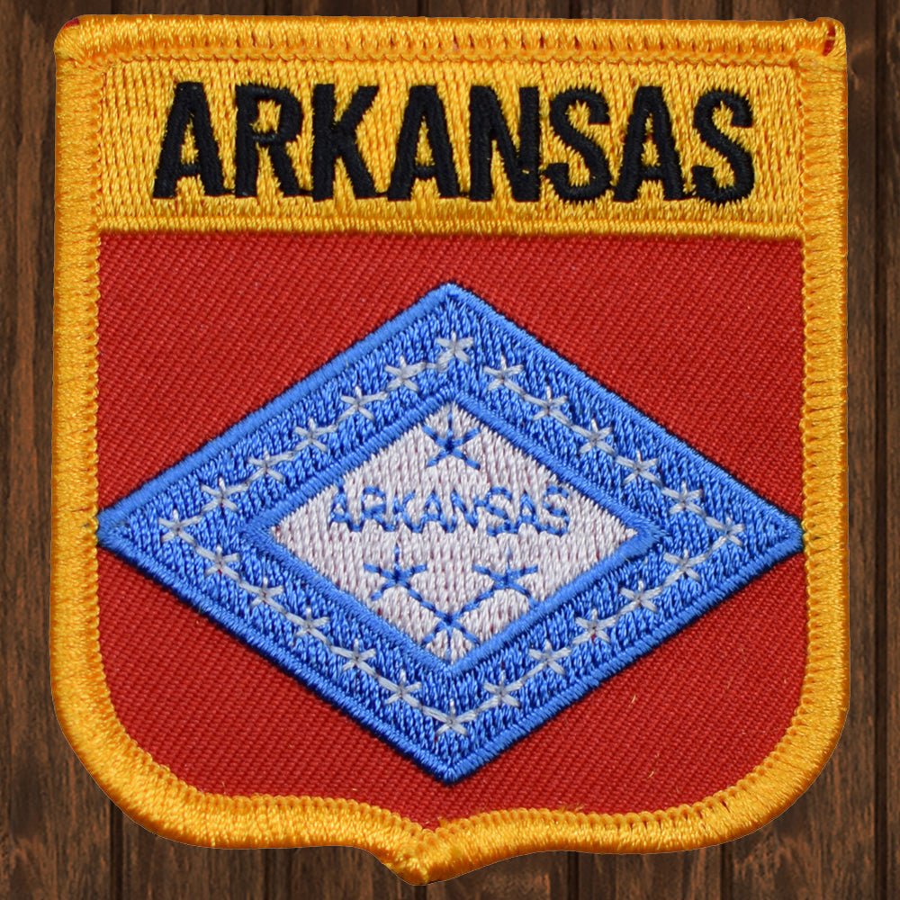 embroidered iron on sew on patch arkansas shield