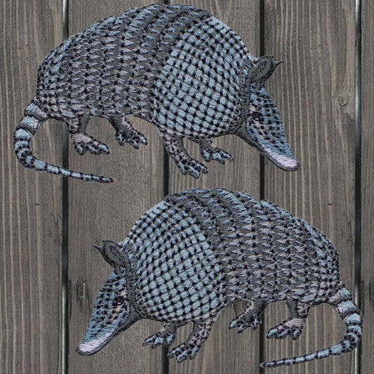 embroidered iron on sew on patch armadillo 2 pack