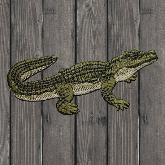 embroidered iron on sew on patch army green alligator