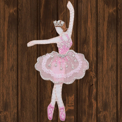 embroidered iron on sew on patch ballerina dancer pink 2