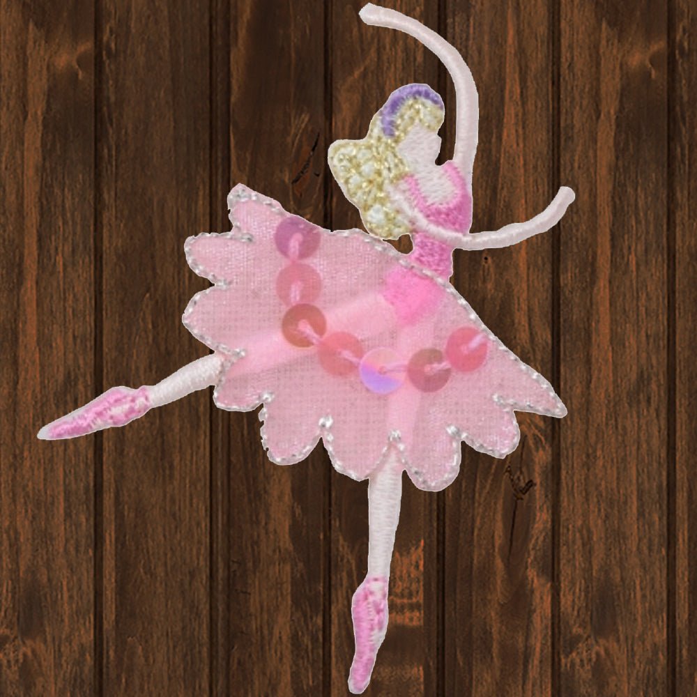 embroidered iron on sew on patch ballerina dancer pink sequins 2
