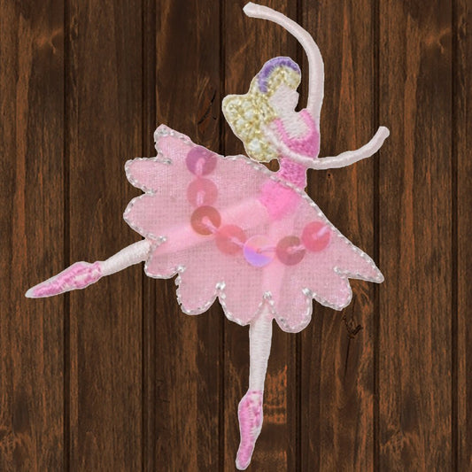 embroidered iron on sew on patch ballerina dancer pink sequins