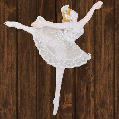 embroidered iron on sew on patch ballerina dancer white 3
