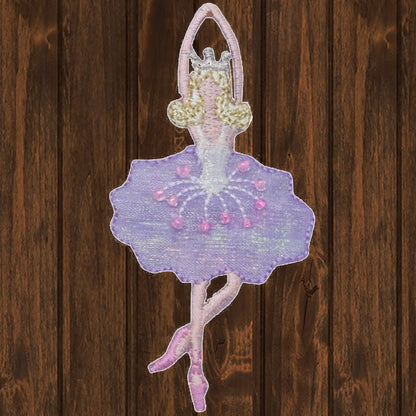 embroidered iron on sew on patch ballerina lavendar dress
