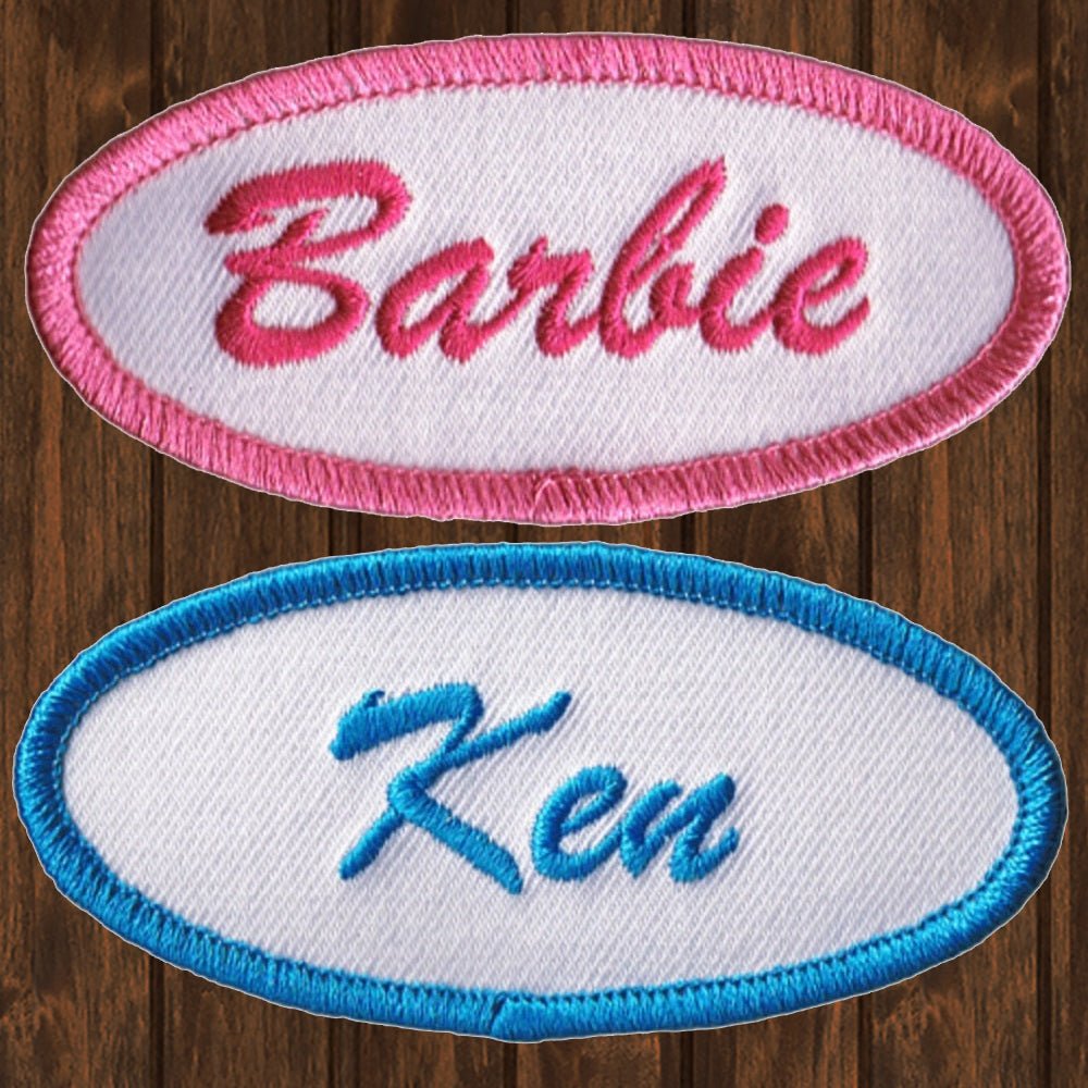 embroidered iron on sew on patch barbie ken oval