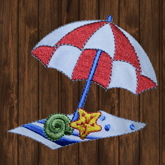 embroidered iron on sew on patch beach umbrella