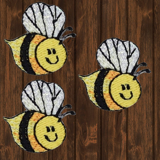 Honey Bee Applique Patch - Bumblebee, Insect, Bug Badge 1" (3-Pack, Iron on)