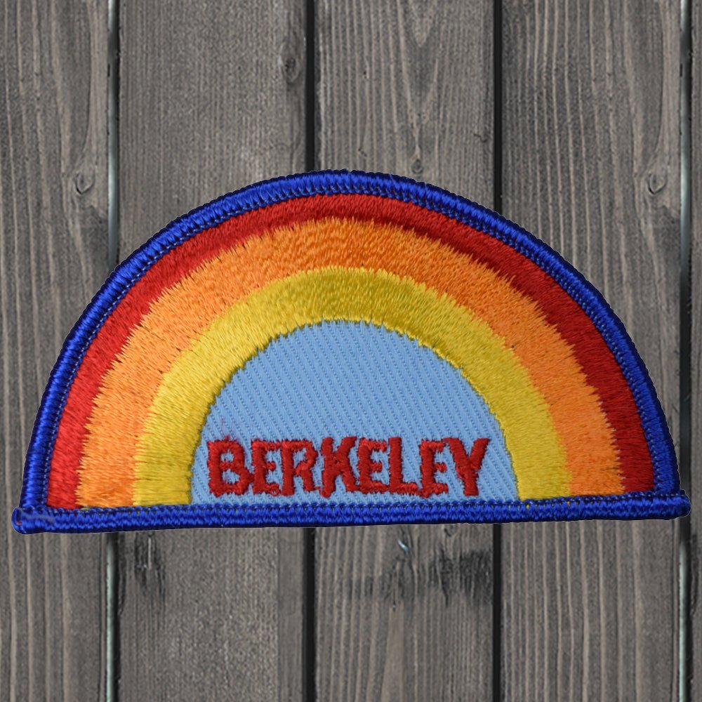 embroidered iron on sew on patch berkeley rainbow dark blue