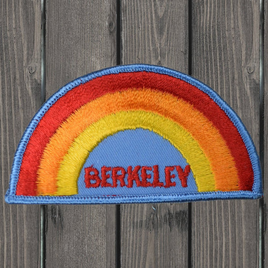 embroidered iron on sew on patch berkeley rainbow light blue