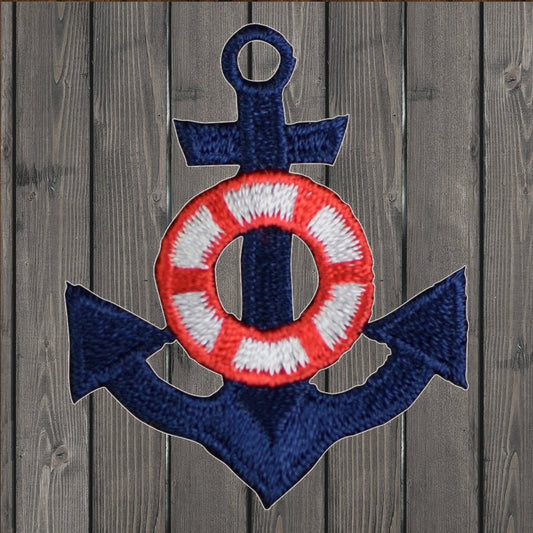embroidered iron on sew on patch black anchor life preserver