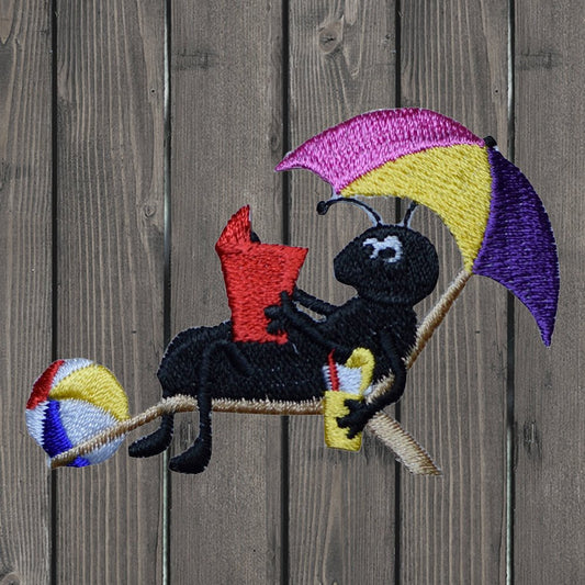 embroidered iron on sew on patch black ant vacation beach