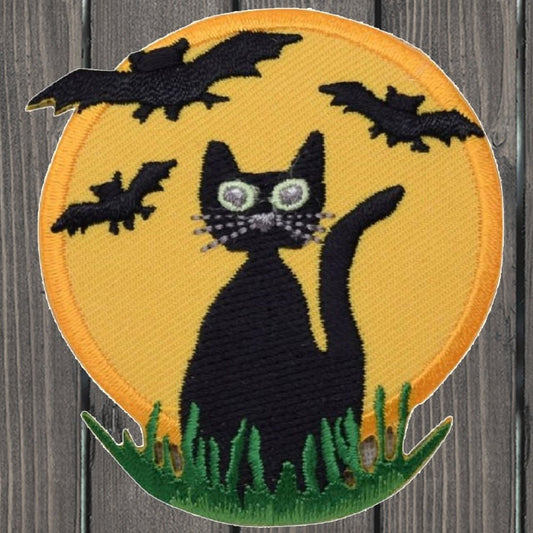 embroidered iron on sew on patch black cat moon