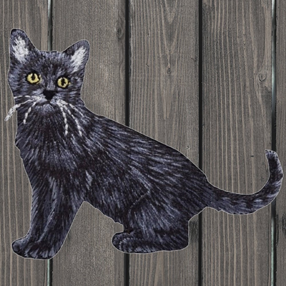 embroidered iron on sew on patch black cat