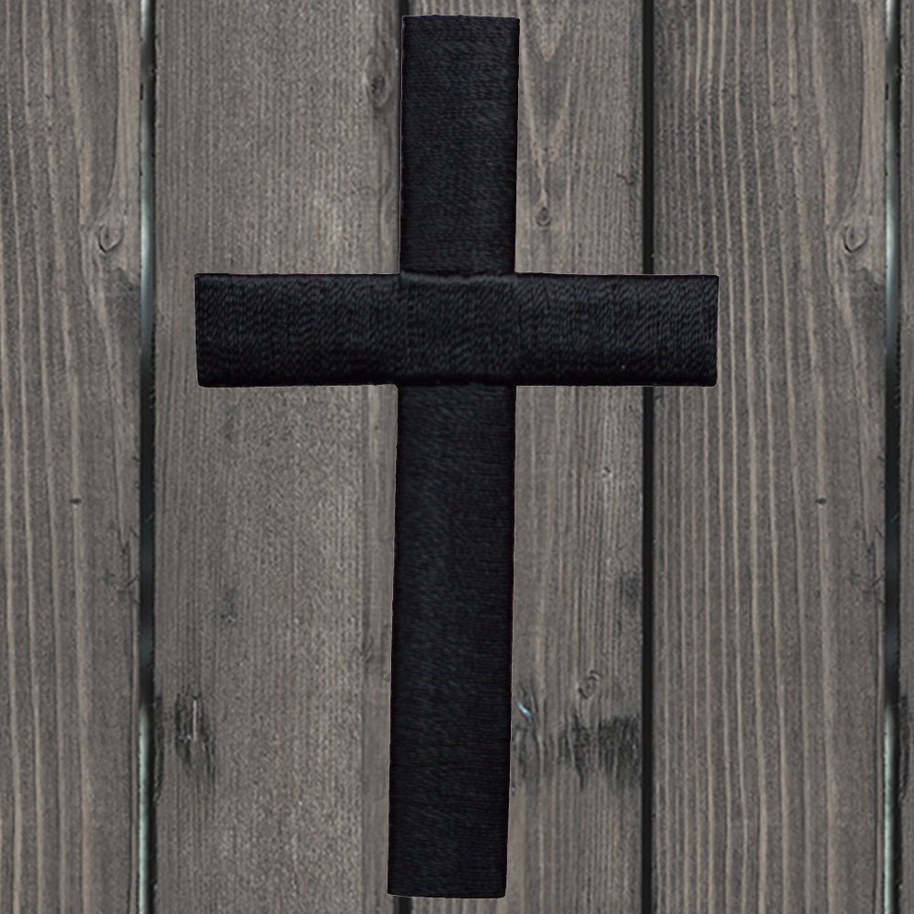 embroidered iron on sew on patch black cross 3 inch