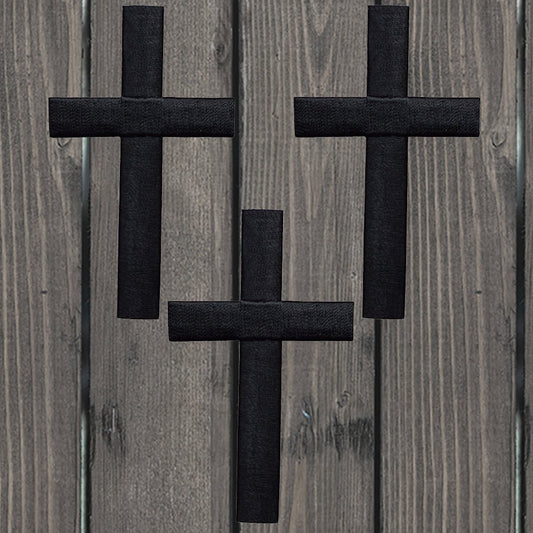 embroidered iron on sew on patch black cross 3 pack