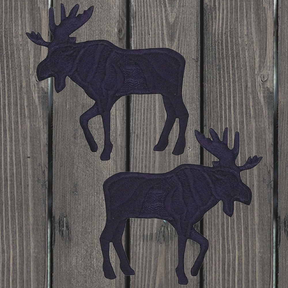 embroidered iron on sew on patch black moose left right set