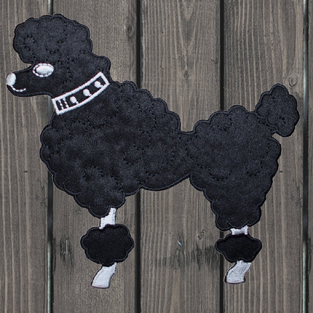 embroidered iron on sew on patch black poodle