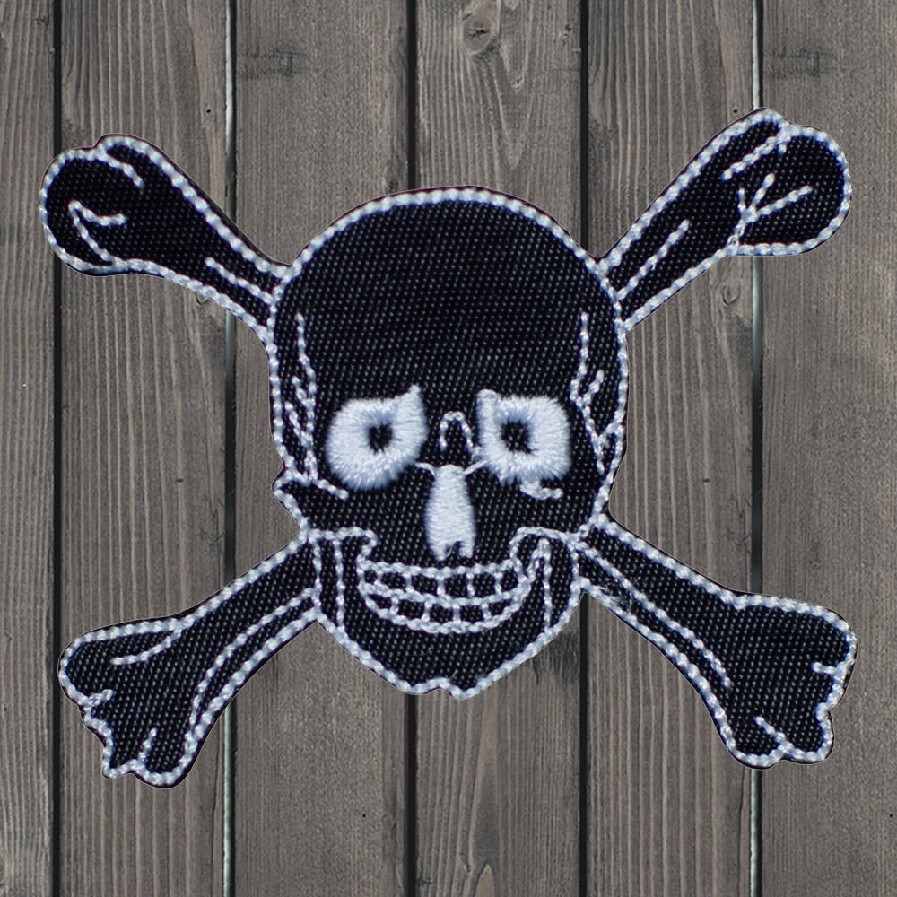 embroidered iron on sew on patch black skull crossbones