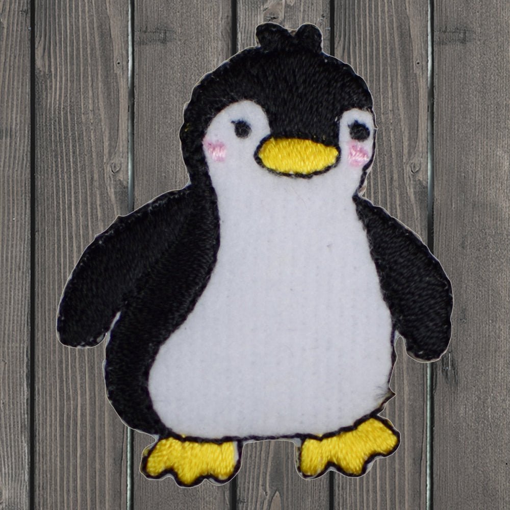 embroidered iron on sew on patch black white childrens penguin
