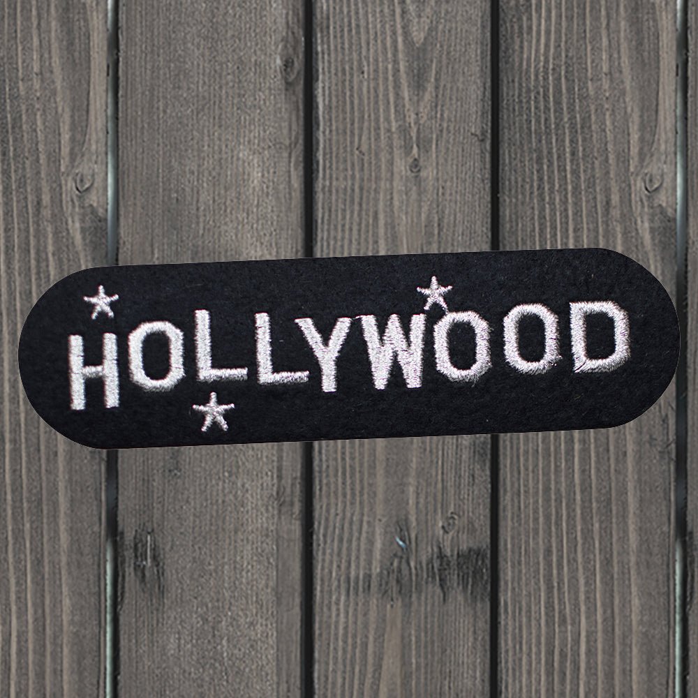 embroidered iron on sew on patch black white hollywood