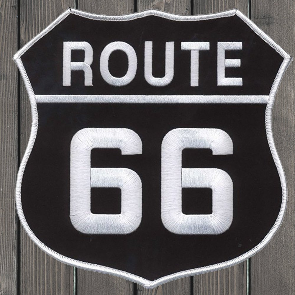 embroidered iron on sew on patch black white route 66