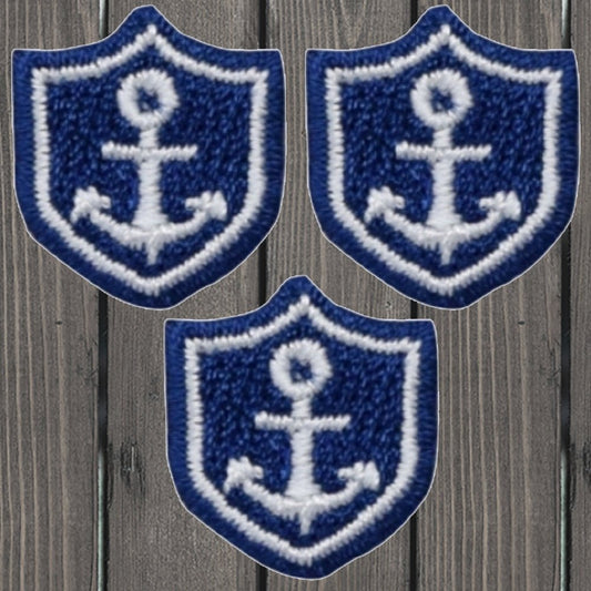 embroidered iron on sew on patch blue anchor 3 pack