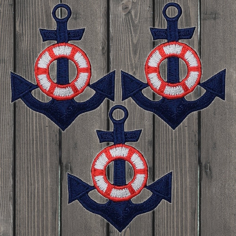 embroidered iron on sew on patch blue anchor life preserver