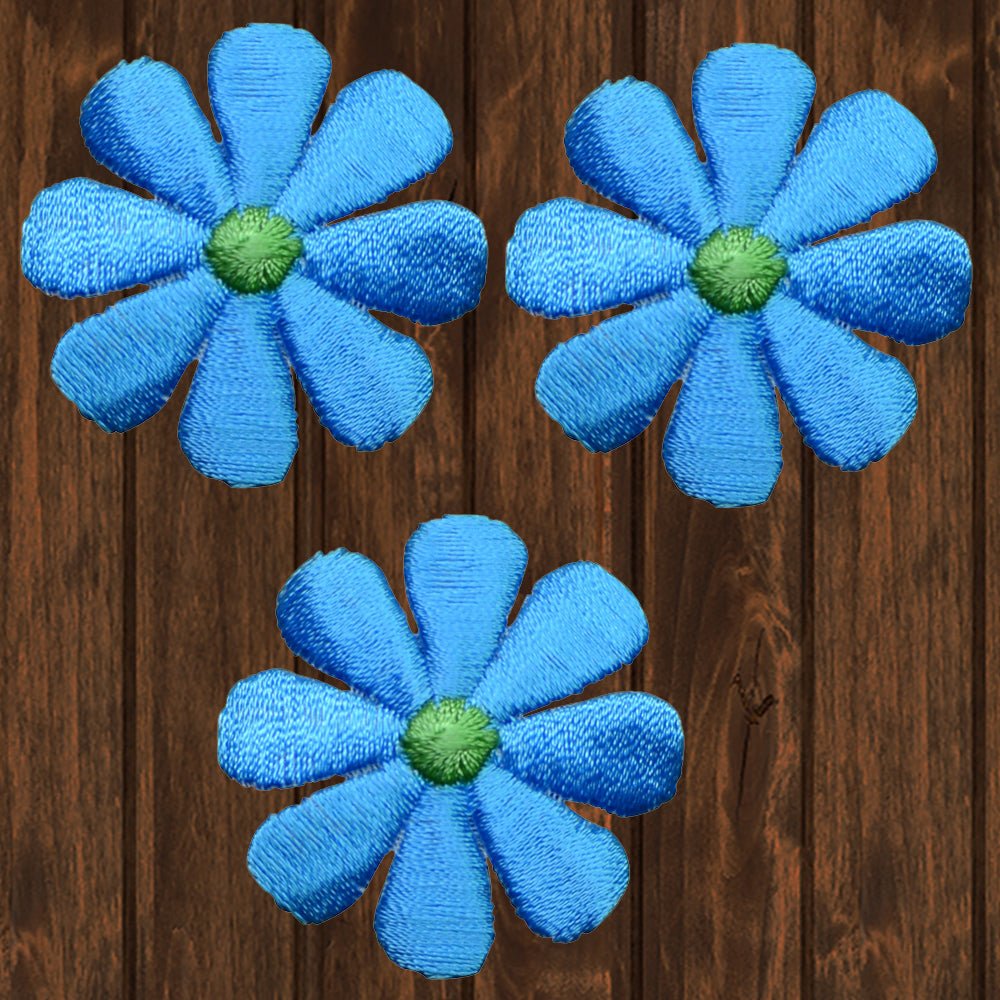 embroidered iron on sew on patch blue daisy flowers 3 pack