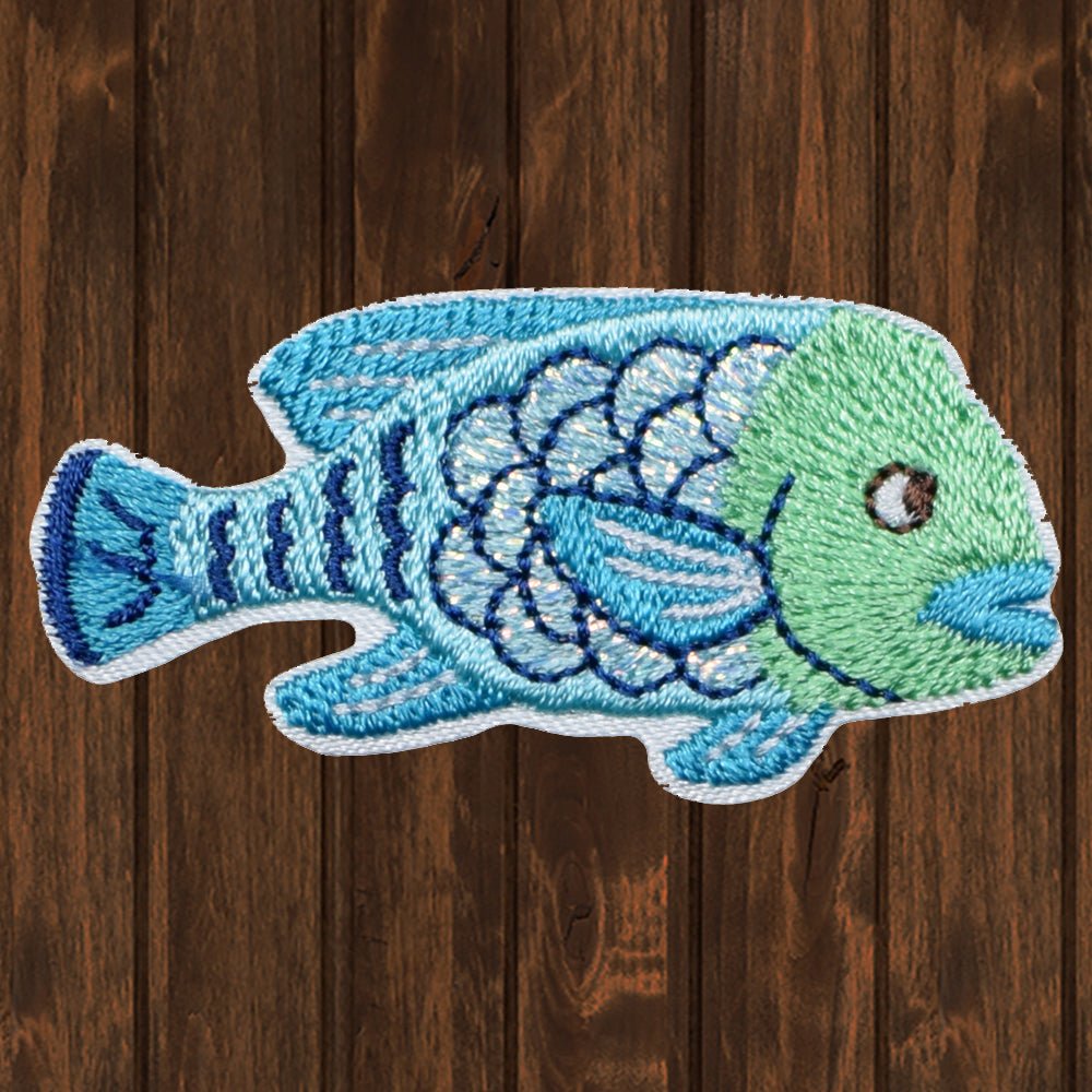 embroidered iron on sew on patch blue green fish