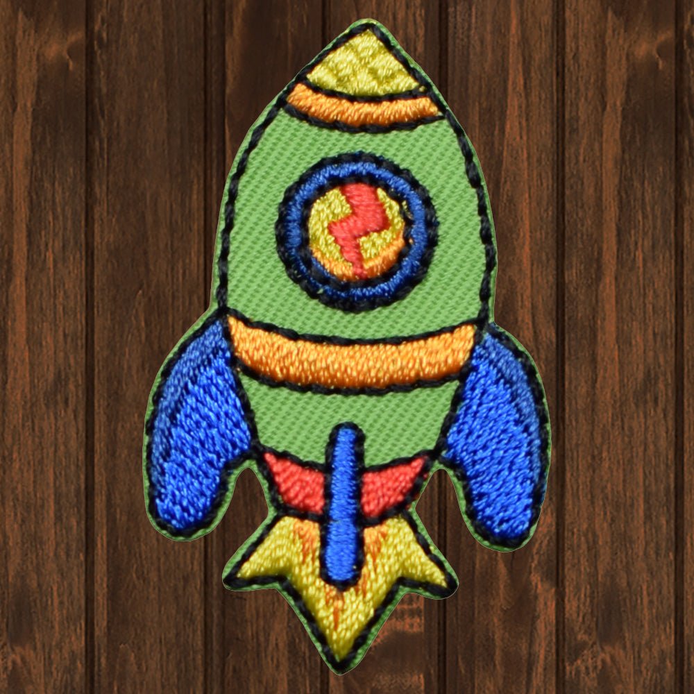 embroidered iron on sew on patch blue green rocket