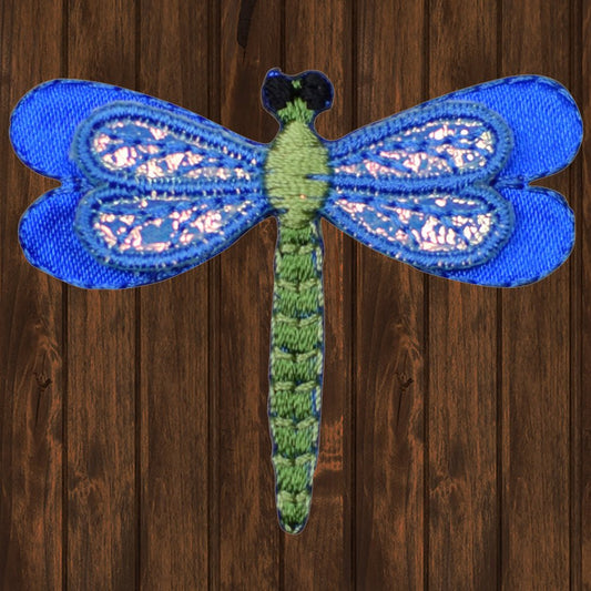 embroidered iron on sew on patch blue layered dragonfly