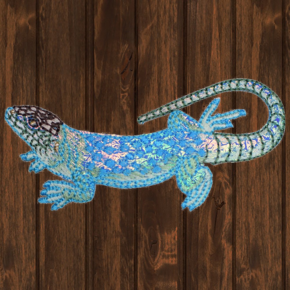 embroidered iron on sew on patch blue lizard