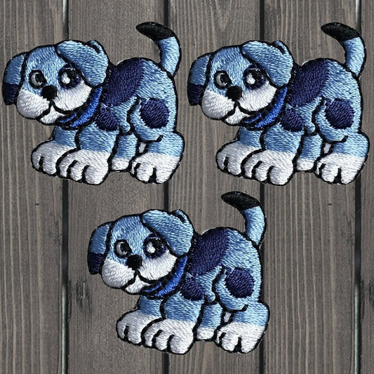 embroidered iron on sew on patch blue puppy
