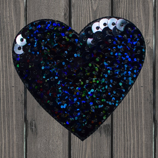 embroidered iron on sew on patch blue sequin heart