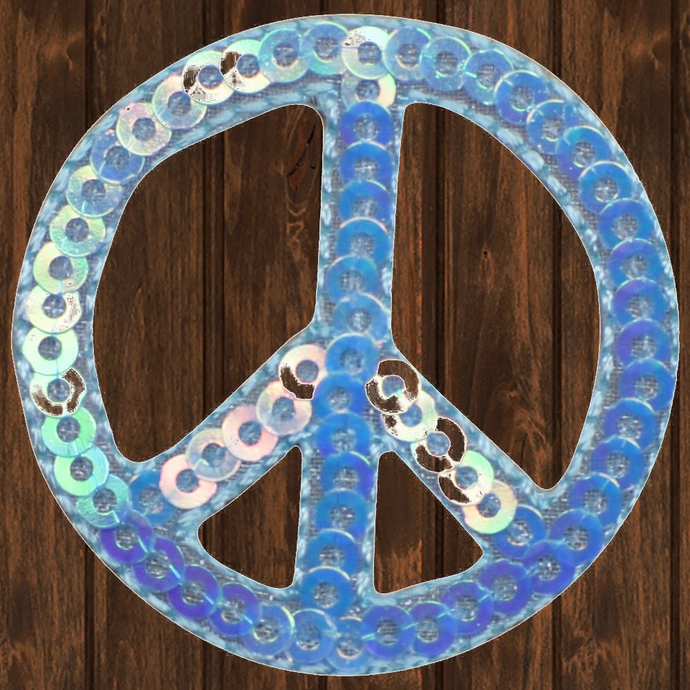 embroidered iron on sew on patch blue sequin peace sign