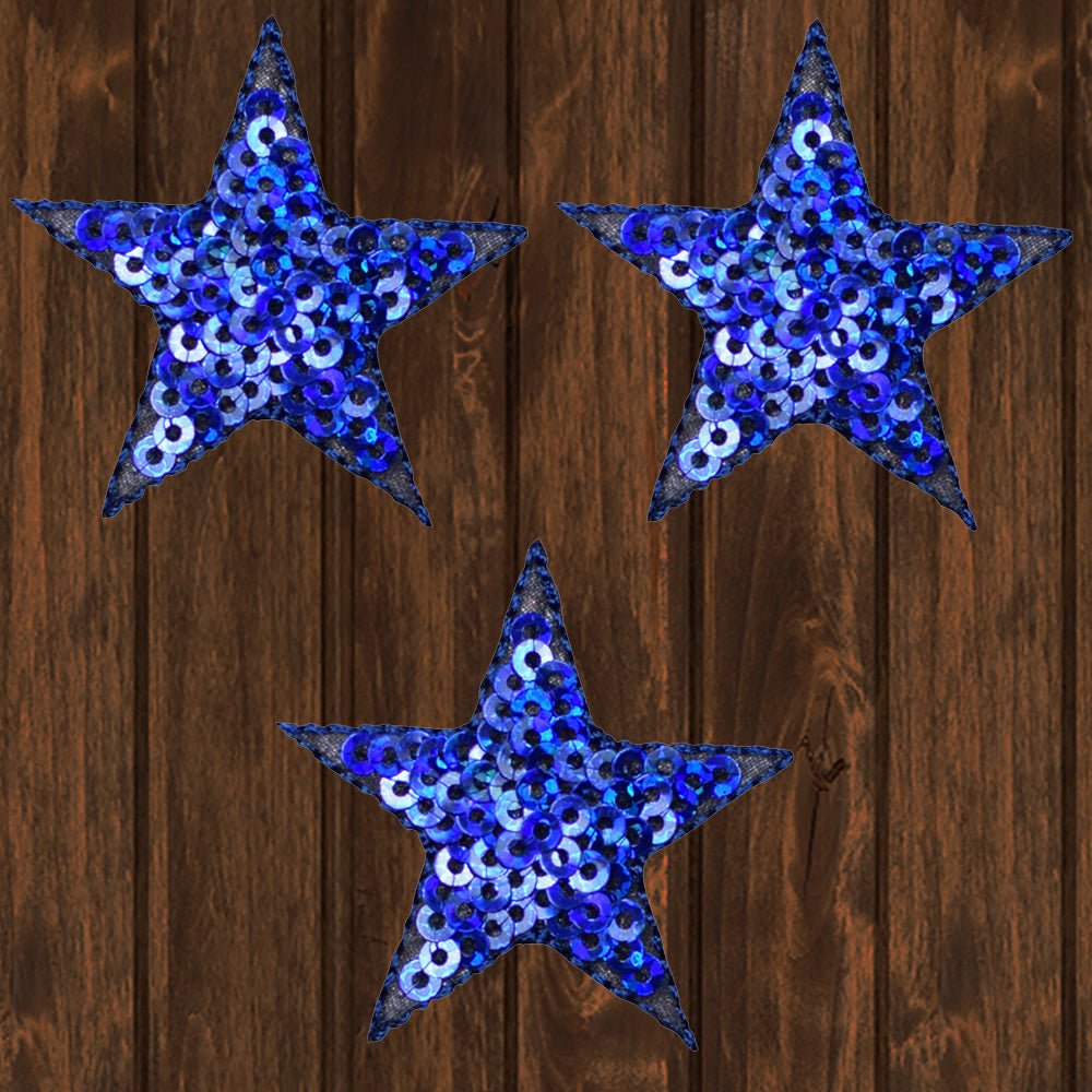embroidered iron on sew on patch blue sequin star