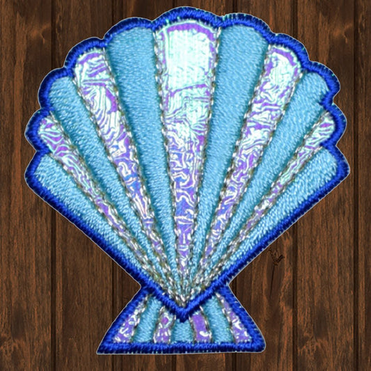 embroidered iron on sew on patch blue shell