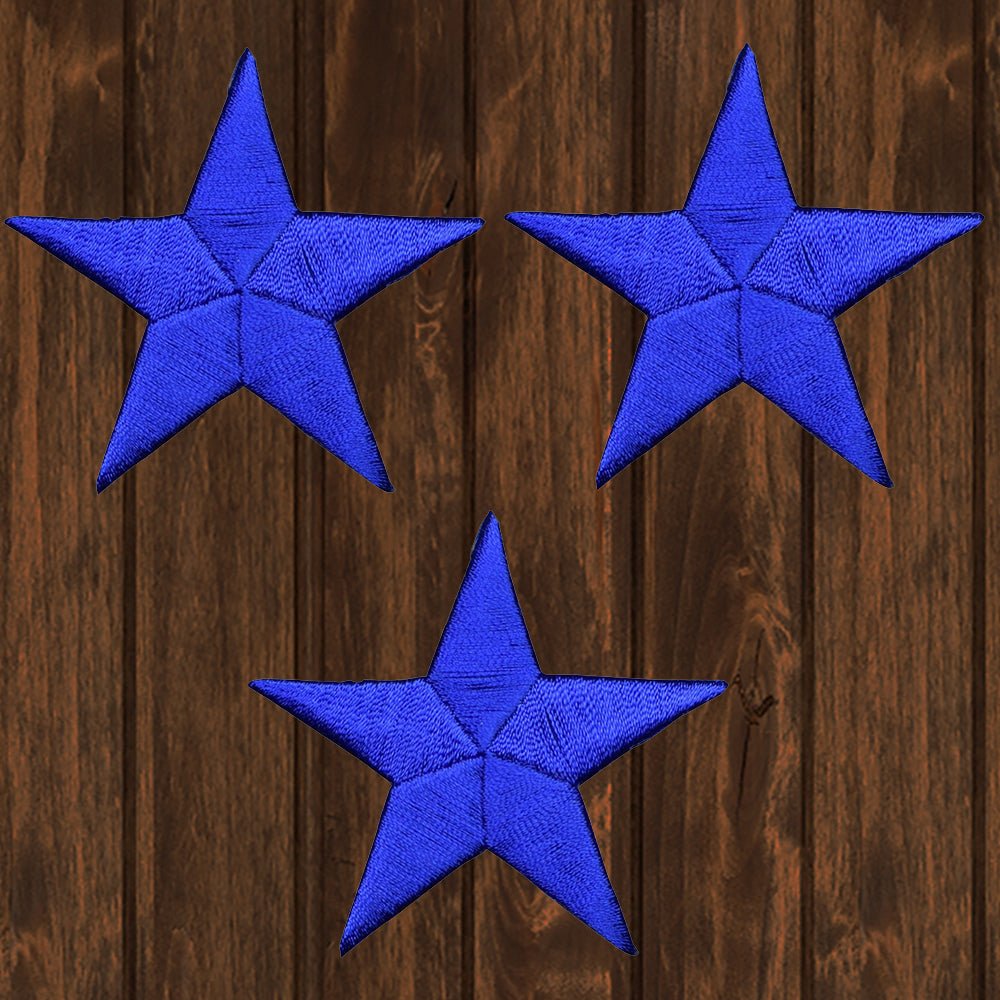 embroidered iron on sew on patch blue stars 3 pack